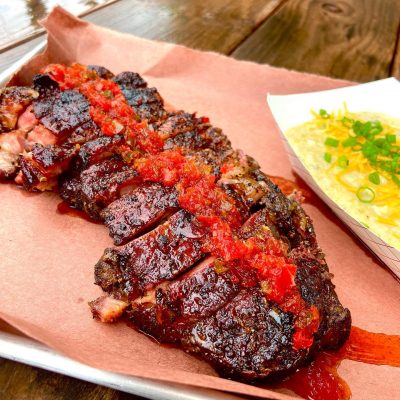 Rack of ribs from Pustka Family BBQ in Temple Texas